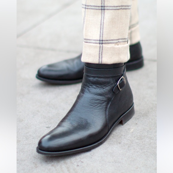 Taft Dylan Men's Black Leather Ankle Strap Buckle Boots - Picture 1 of 12